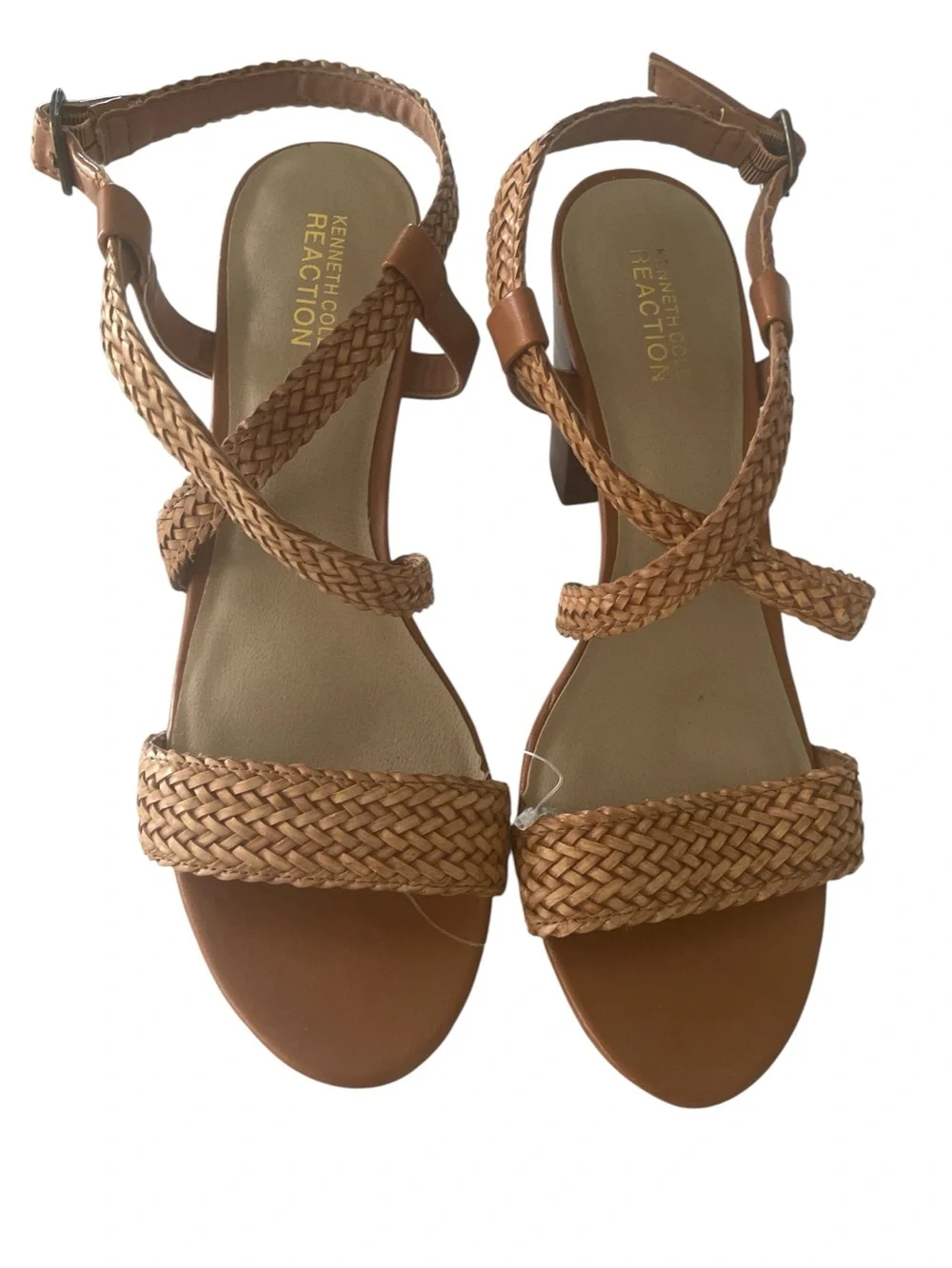 Kenneth Cole Reaction Tan Braided Strap Block Heel  Cheerleader Sandal in size 9